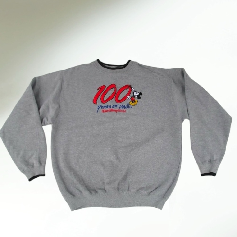 Vintage Disney 100 Years of Magic Gray Embroidered Sweatshirt Size M - Picture 2 of 6